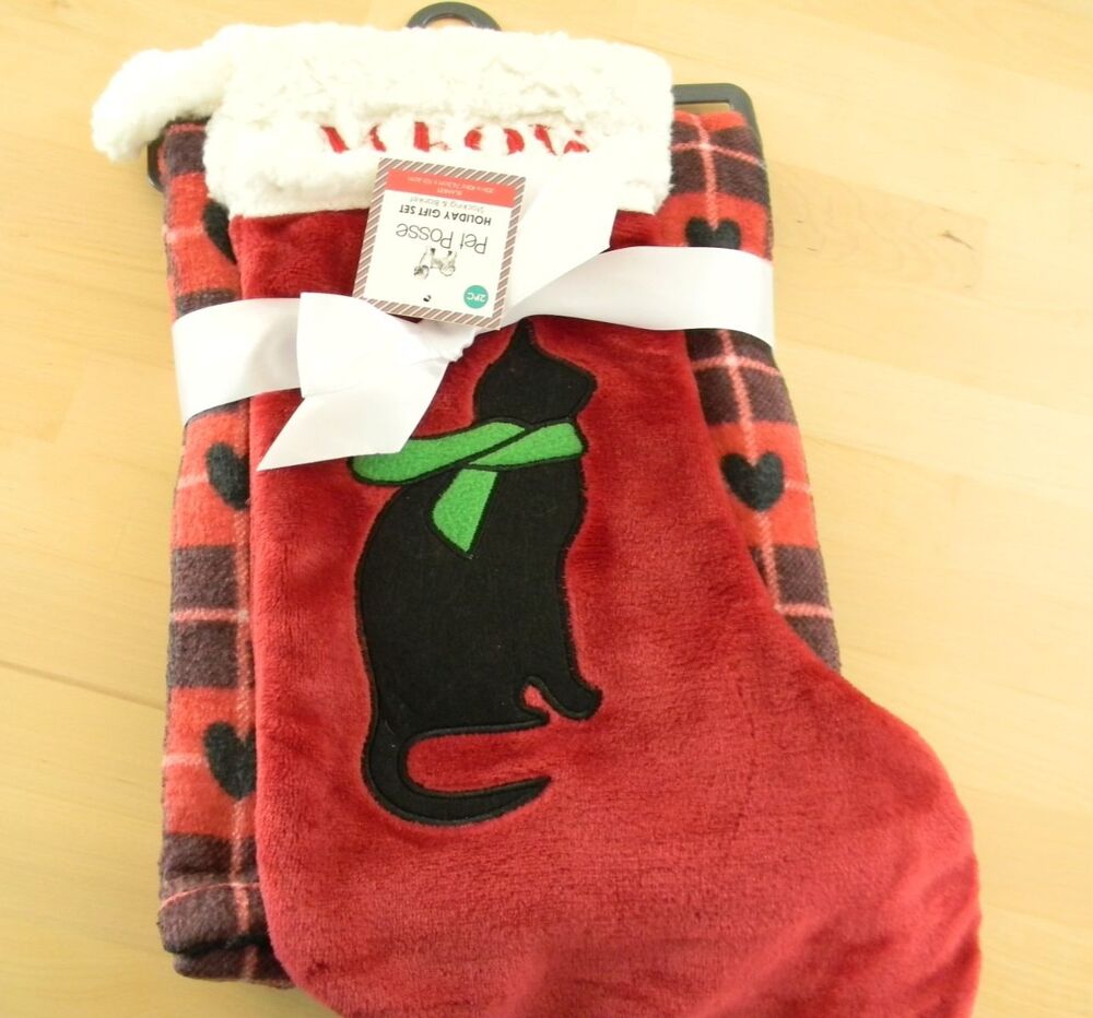 Pet Posse Black Cat Christmas Holiday Gift Set Stocking & Blanket Kitten NWT